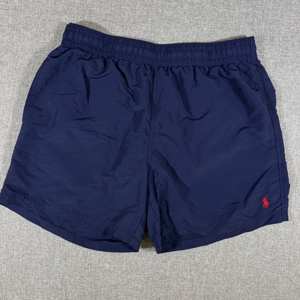 Polo Ralph Lauren Swim Trunks Mens L Navy Blue Red Pony Logo Mesh Lined Shorts